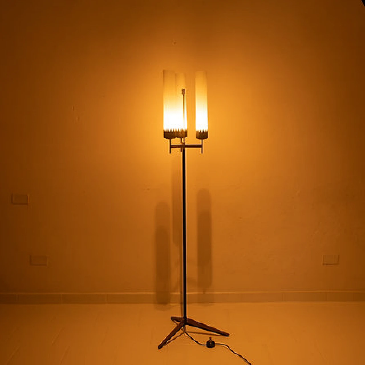 Wood, metal and glass floor lamp by Stilnovo, 1950s 11