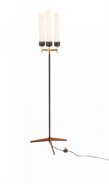 Wood, metal and glass floor lamp by Stilnovo, 1950s