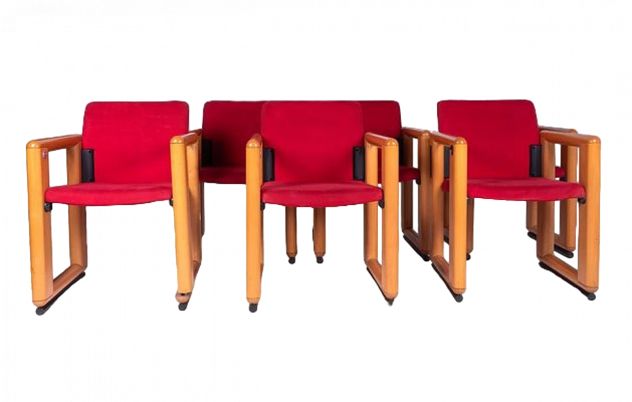 6 Roota armchairs in red by F. Buzzati & E. Rocchi for Deko, 1970s 11