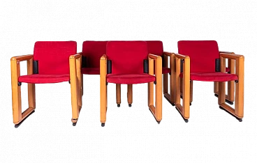 6 Roota armchairs in red by F. Buzzati & E. Rocchi for Deko, 1970s