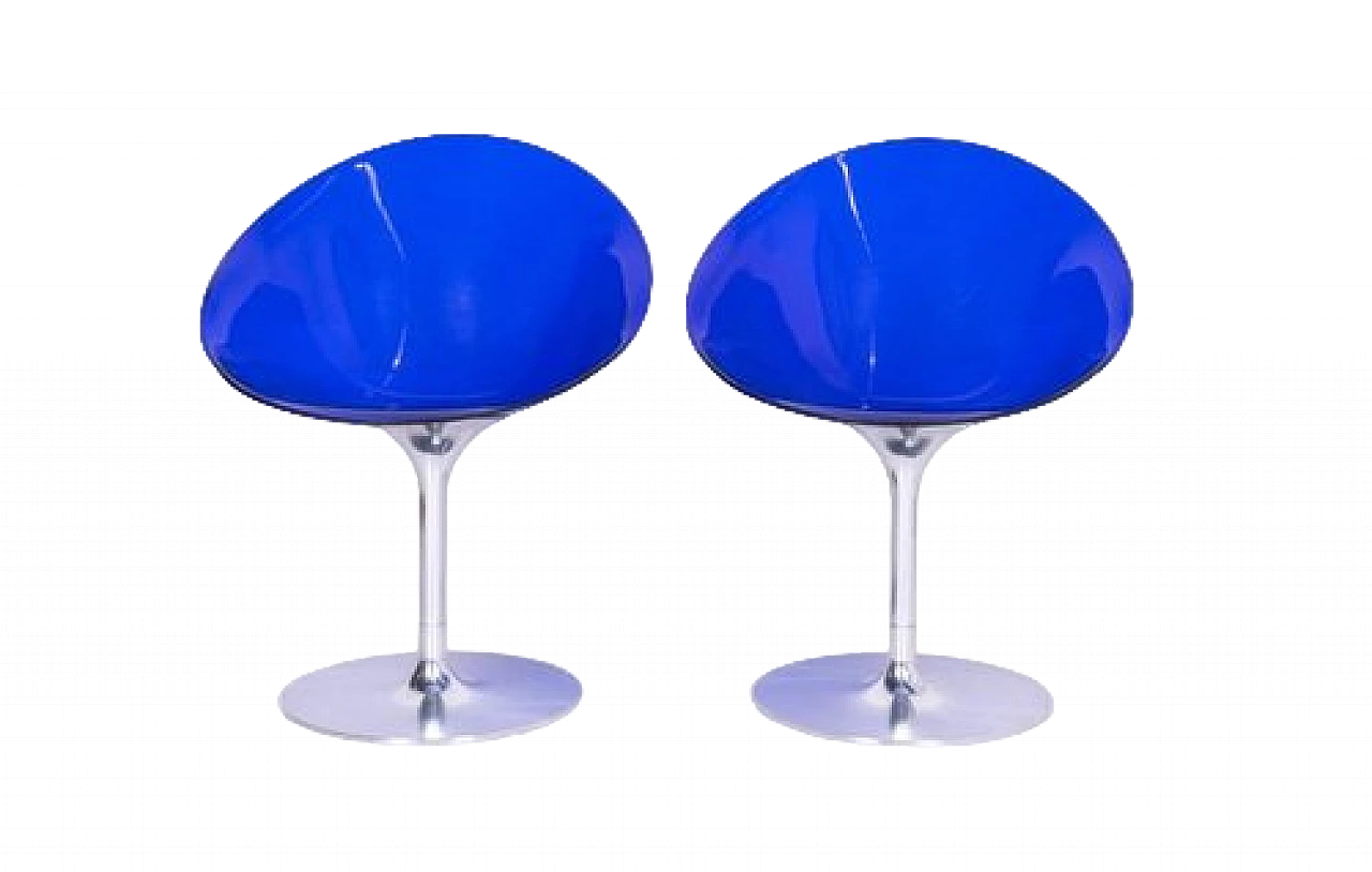 Coppia di Sedie Eros blu girevoli di P. Starck per Kartell, anni '90 8