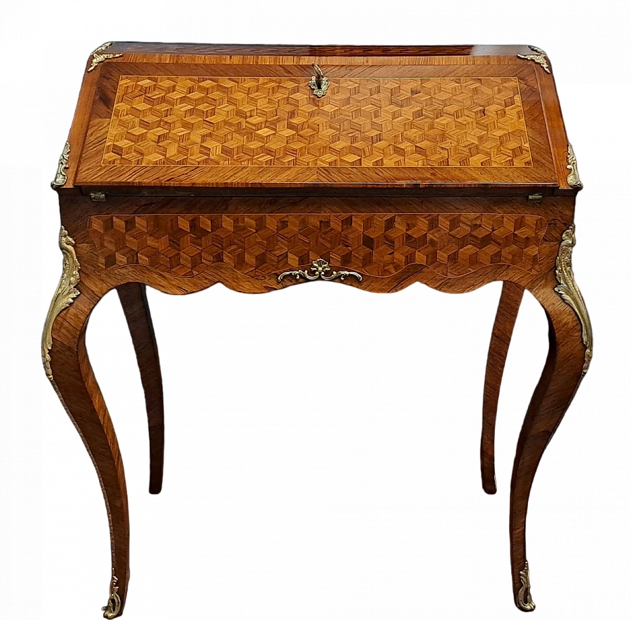 Wood veneered marqueterie flap desk, 19th century 14