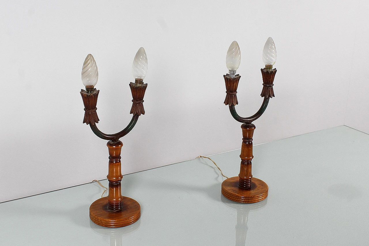 Pair of wooden table lamps by Colli Torino, 1950s 5