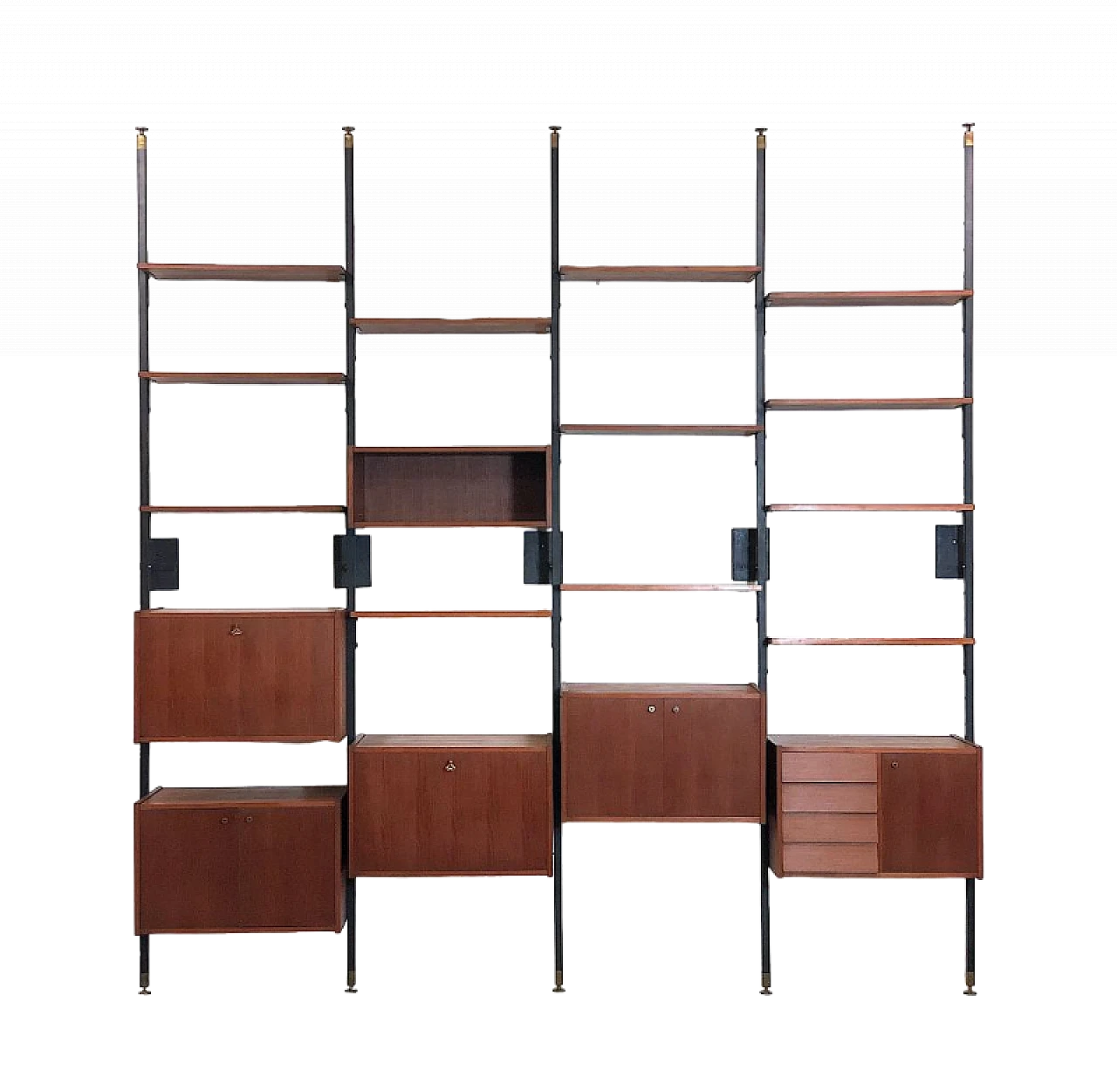 Teak and metal floor-to-ceiling modular bookcase, 1960s 26