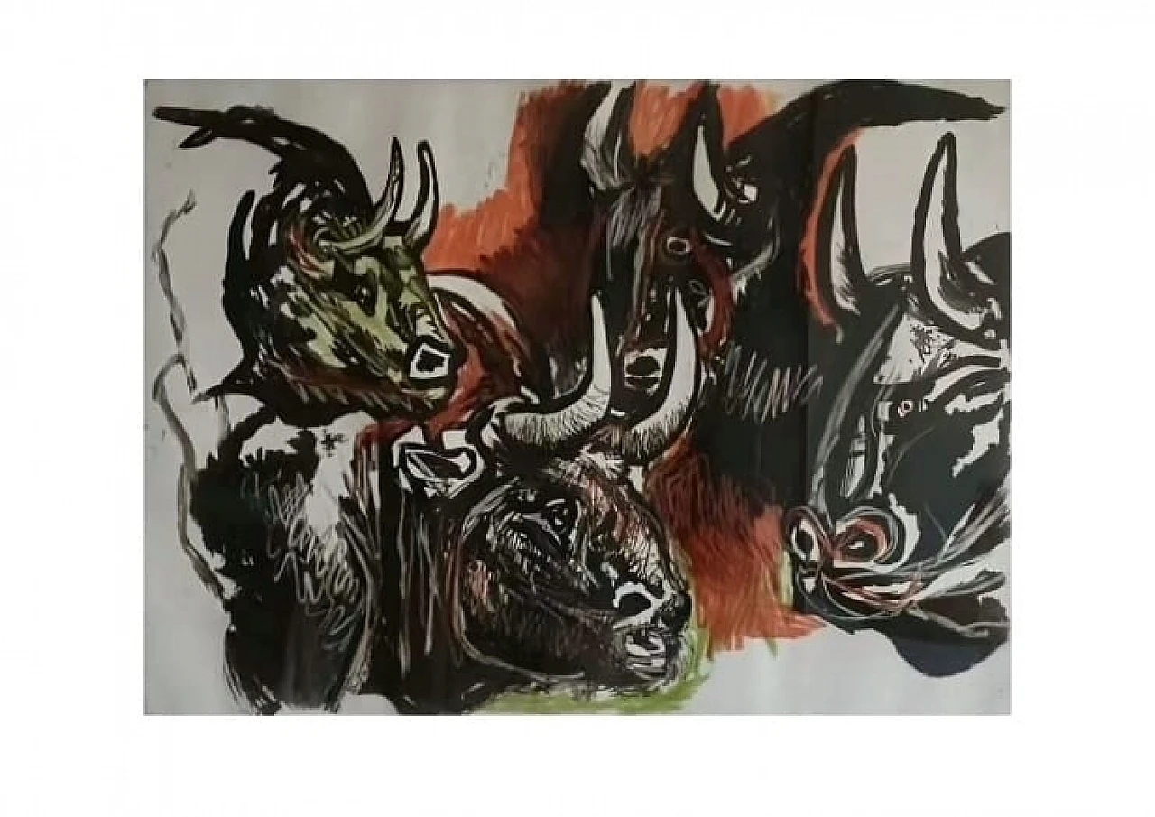 Renato Guttuso, Picasso's Bulls, etching, aquatint and drypoint 5