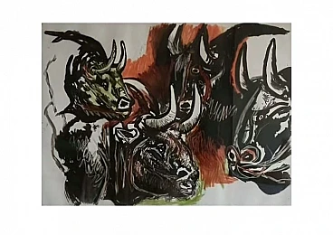 Renato Guttuso, Picasso's Bulls, etching, aquatint and drypoint