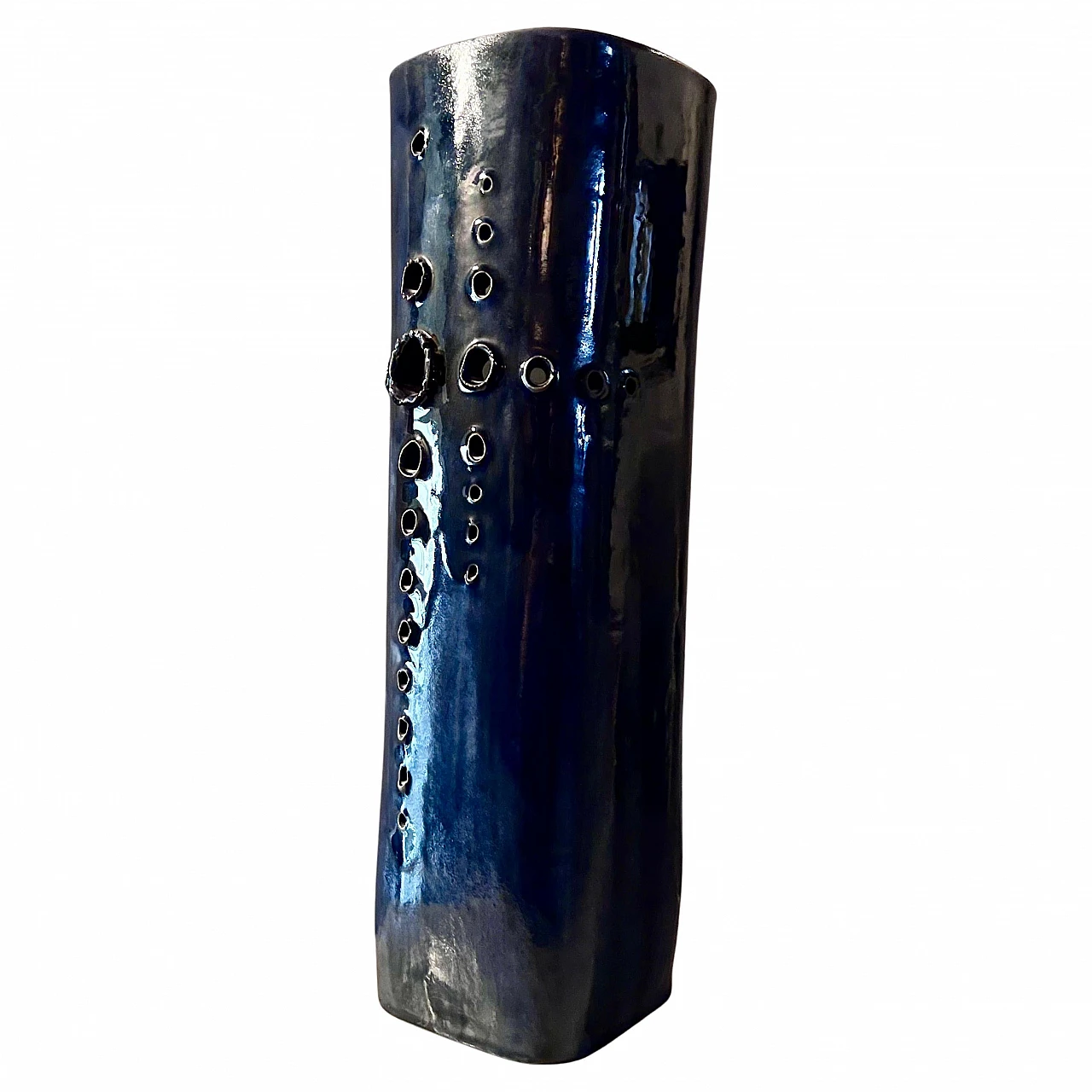 Blue ceramic vase with holes, 1960s 1