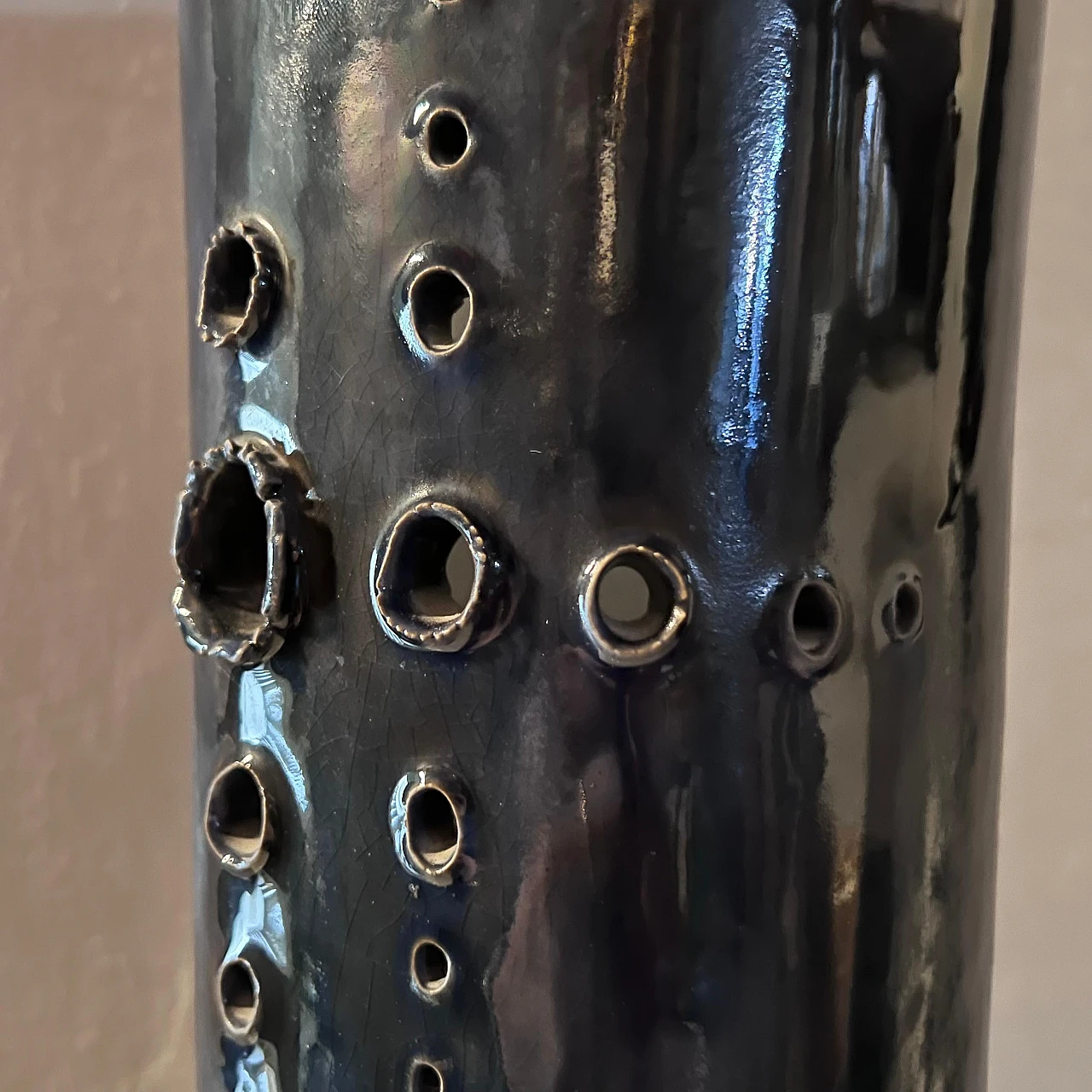 Blue ceramic vase with holes, 1960s 3