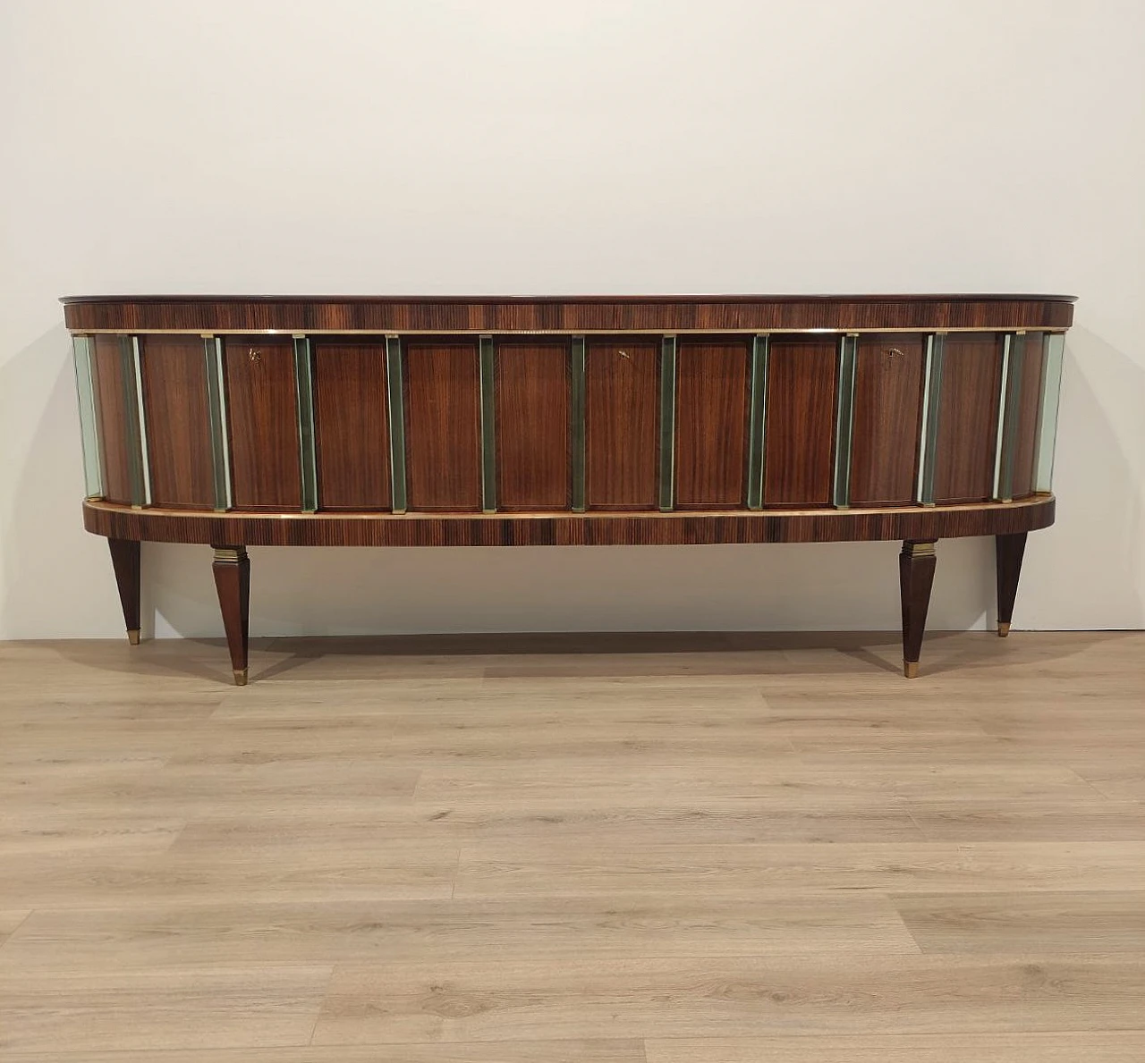 Wooden sideboard with glass columns by Tonelli & Broggi, 1950s 1