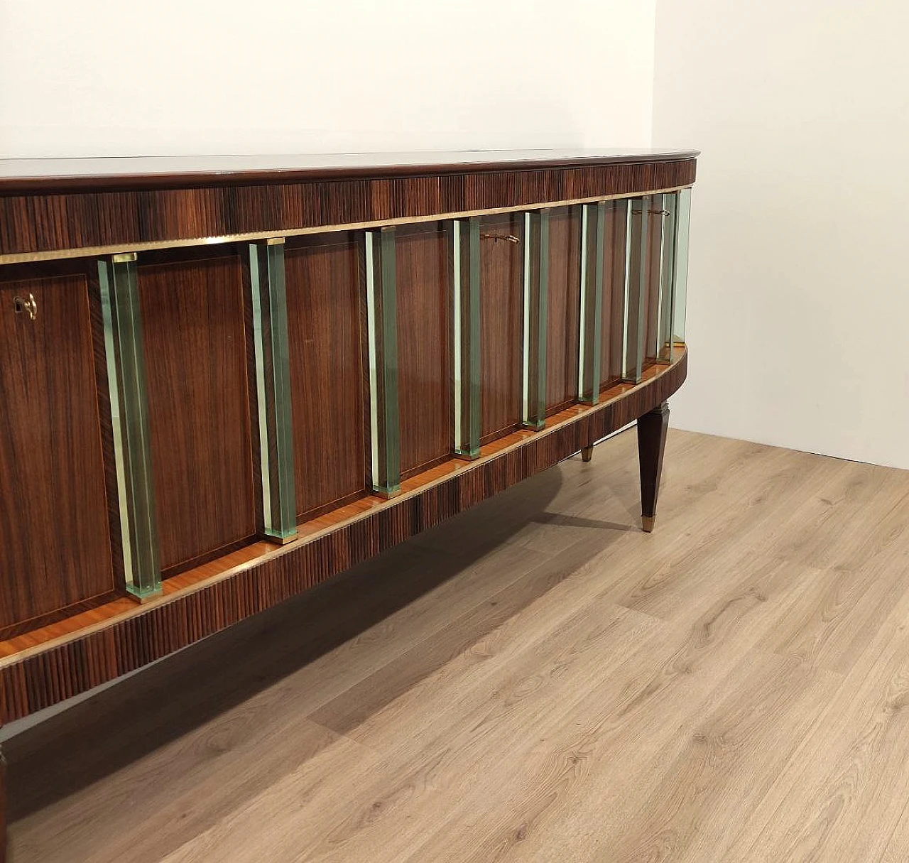 Wooden sideboard with glass columns by Tonelli & Broggi, 1950s 5