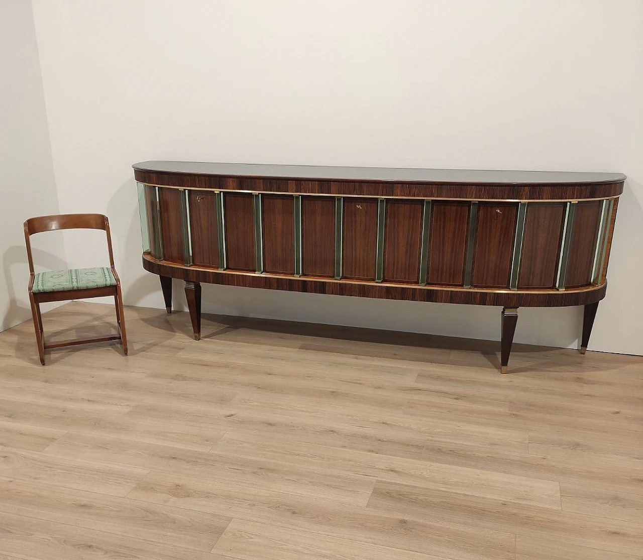 Wooden sideboard with glass columns by Tonelli & Broggi, 1950s 12