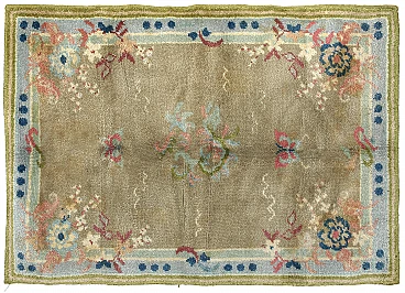 Beige French Cogolin rug with colored motifs, 1960s