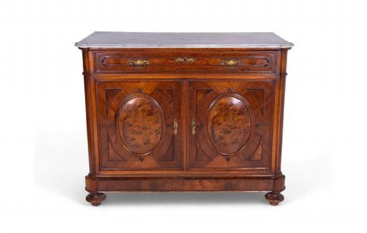 Wooden dresser with drawer, doors and marble top, 1930s 1