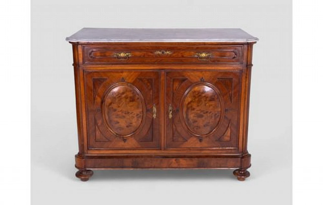 Wooden dresser with drawer, doors and marble top, 1930s 2