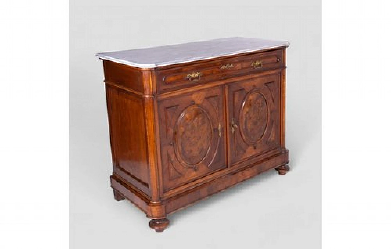 Wooden dresser with drawer, doors and marble top, 1930s 3