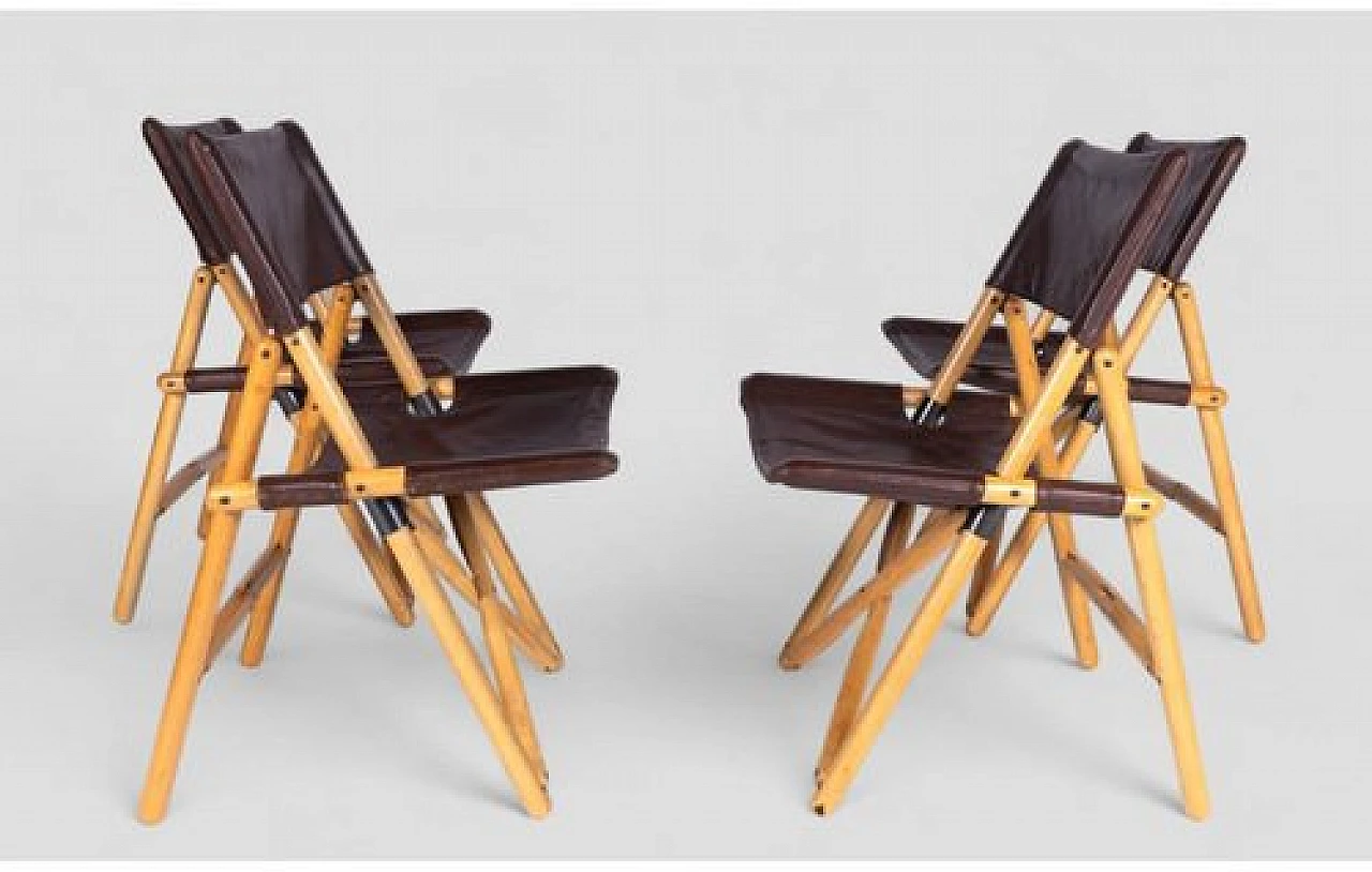 4 Folding chairs in wood & leather by Sergio Asti for Zanotta, 1960s 4