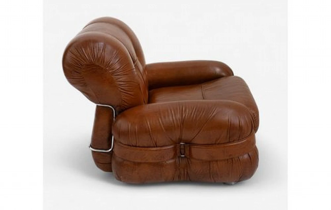 Armchair with rounded armrest in brown leather, 1970s 4