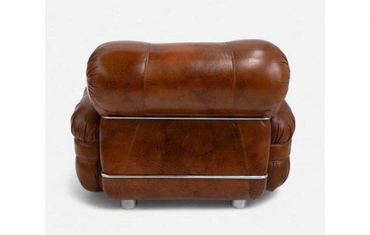 Armchair with rounded armrest in brown leather, 1970s 5