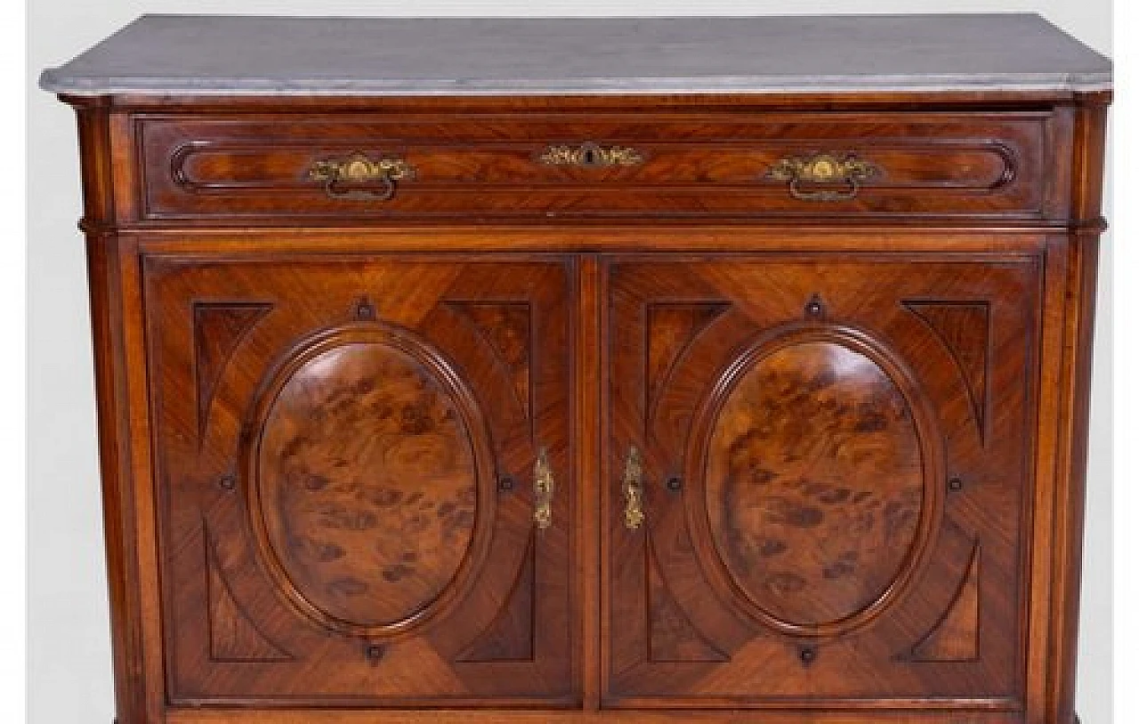 Wooden dresser with drawer, doors and marble top, 1930s 7