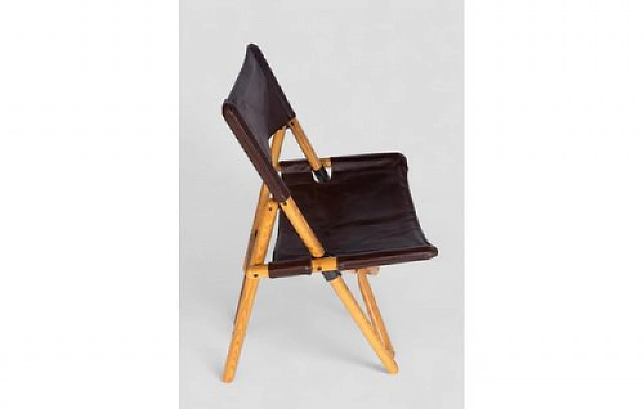 4 Folding chairs in wood & leather by Sergio Asti for Zanotta, 1960s 9