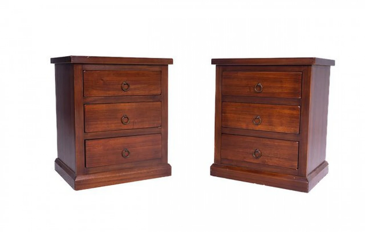 Pair of wooden bedside tables with three drawers, 1980s 1