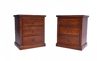 Pair of wooden bedside tables with three drawers, 1980s