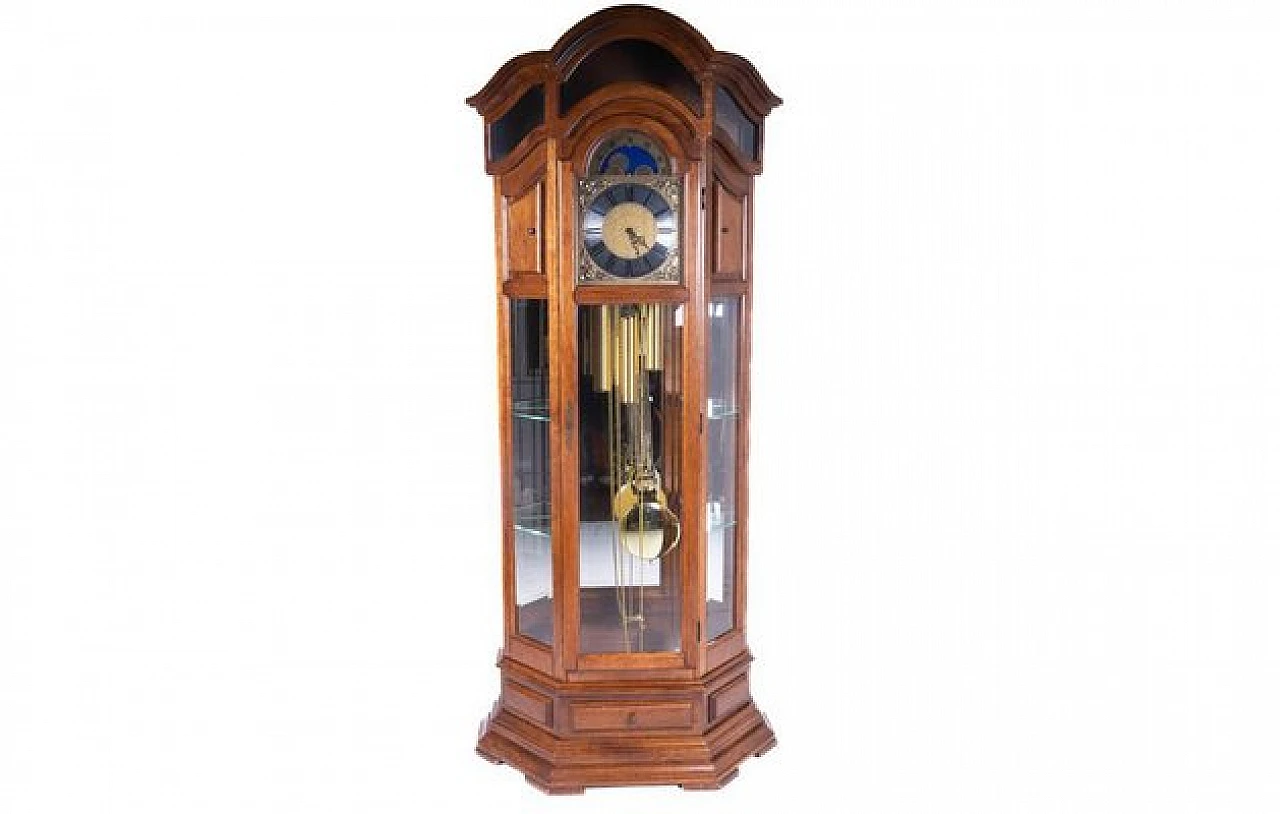 Pendulum clock in oak and glass with drawer, 1990s 1