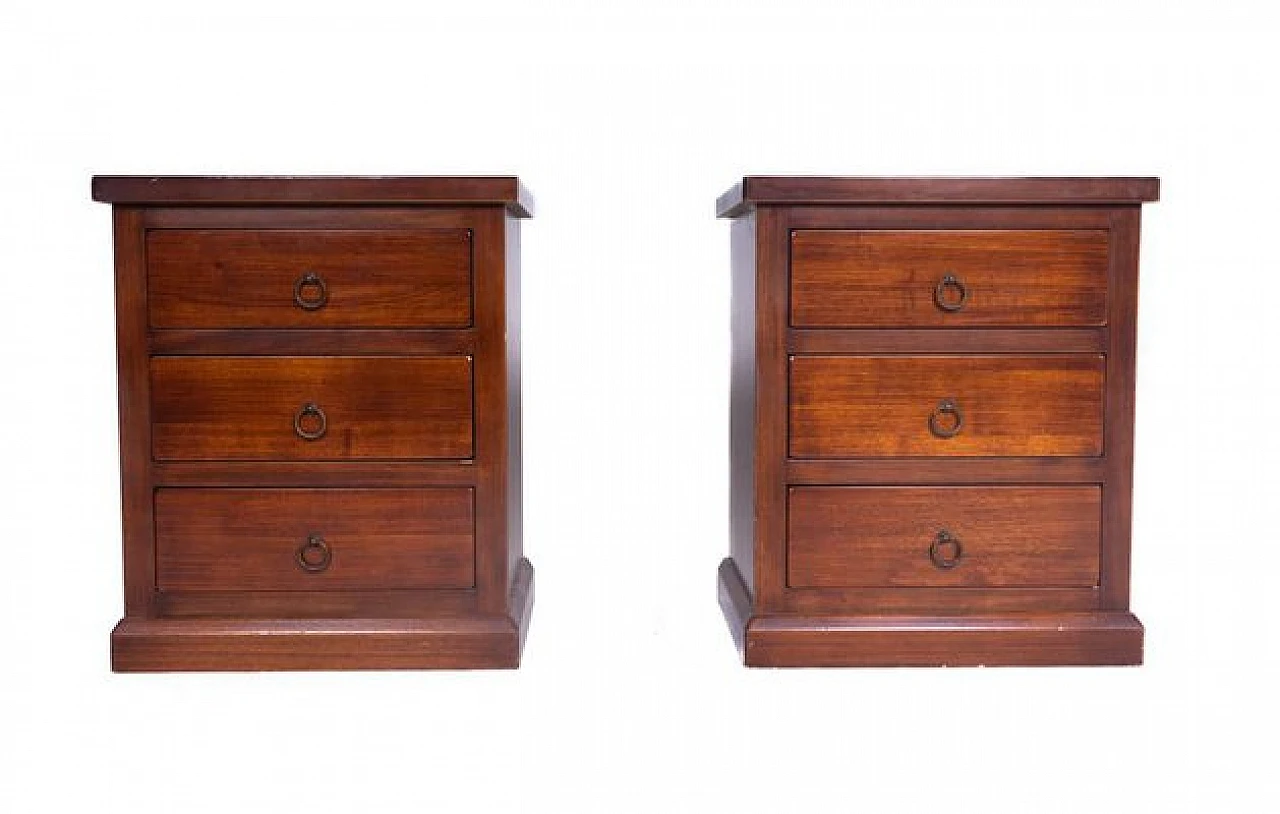 Pair of wooden bedside tables with three drawers, 1980s 2