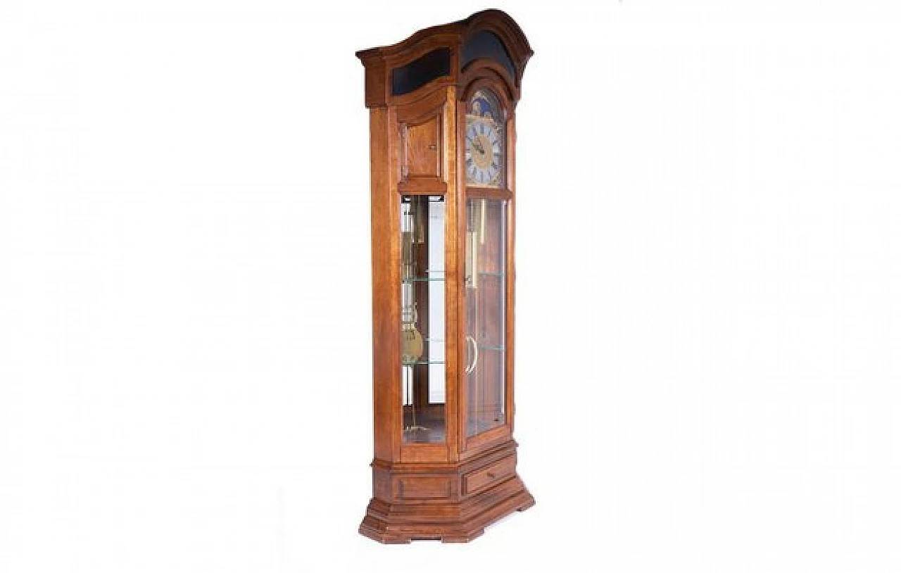 Pendulum clock in oak and glass with drawer, 1990s 2