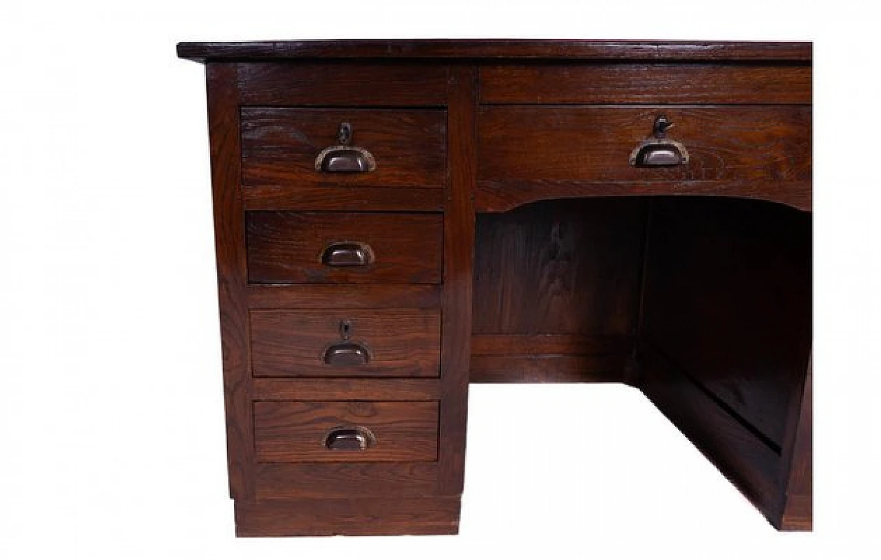 Wooden desk with side drawers and leather top, 1950s 2