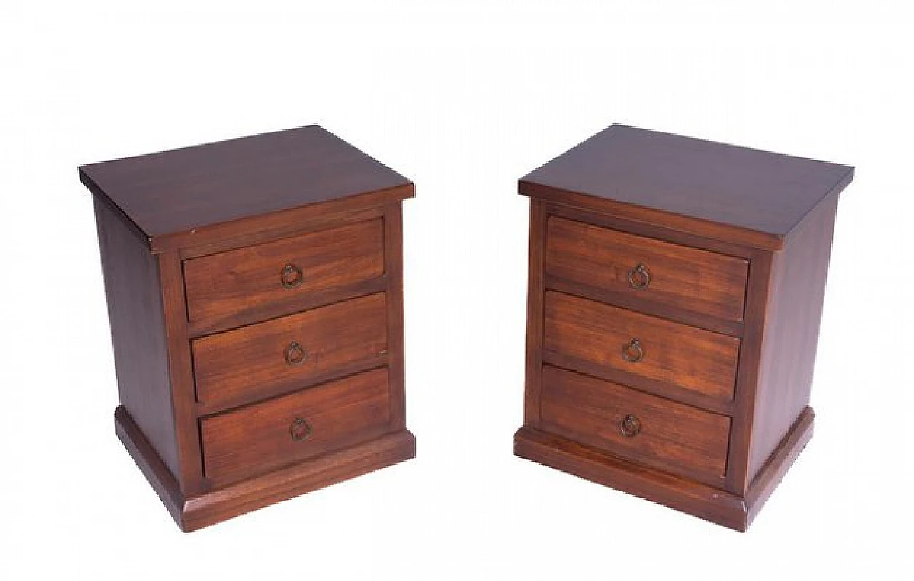 Pair of wooden bedside tables with three drawers, 1980s 3