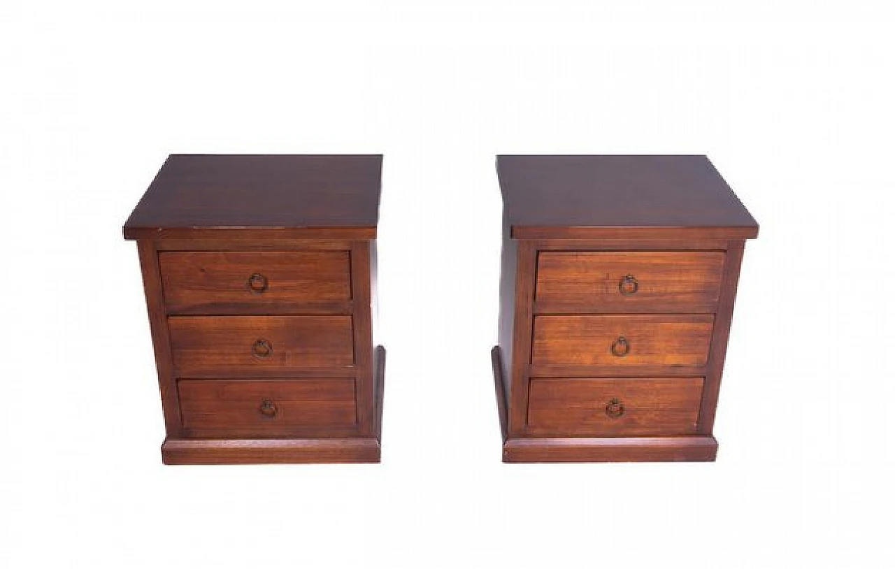 Pair of wooden bedside tables with three drawers, 1980s 4