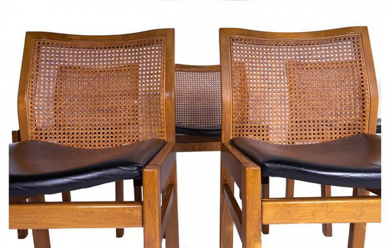 5 Chairs in walnut, leather seat and straw from Molteni&C, 1970s 4