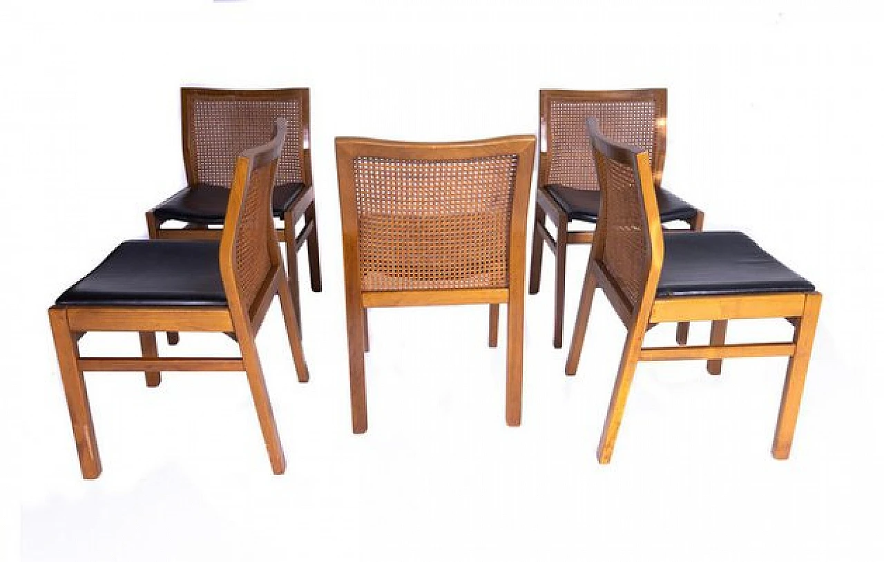 5 Chairs in walnut, leather seat and straw from Molteni&C, 1970s 6