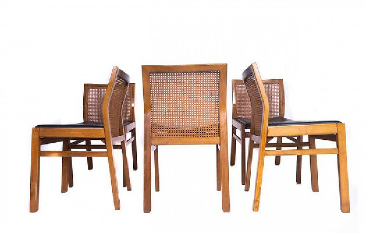 5 Chairs in walnut, leather seat and straw from Molteni&C, 1970s 7