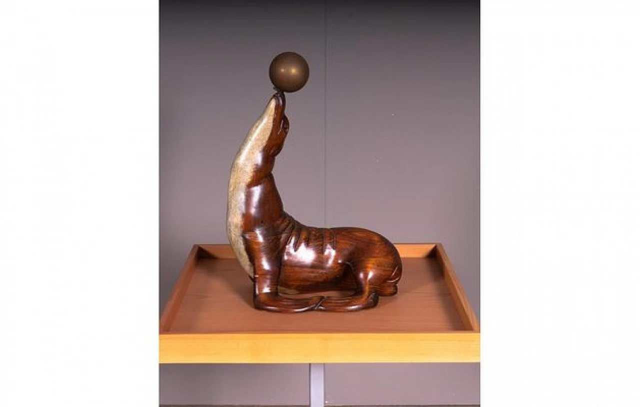 Leone marino, scultura in legno e bronzo, anni '70 1