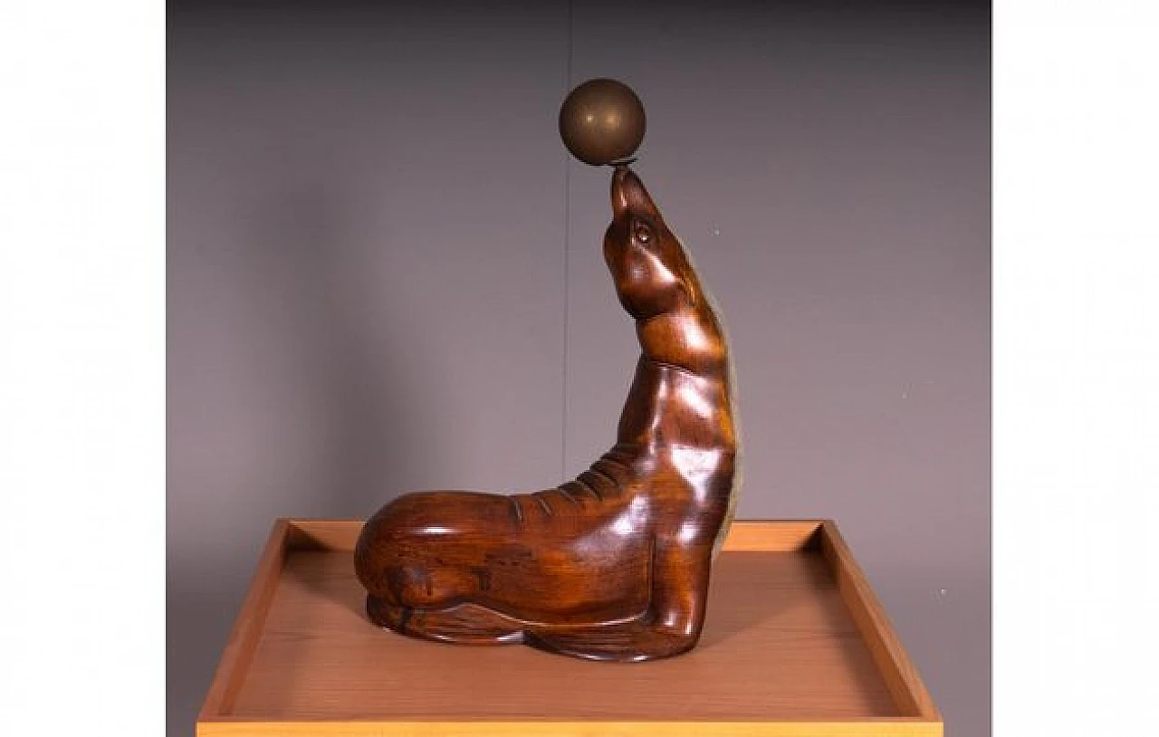 Leone marino, scultura in legno e bronzo, anni '70 2