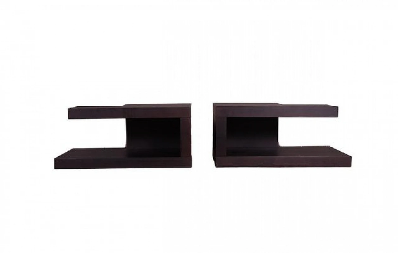 Pair of bedside tables in black lacquered oak, 1980s 1