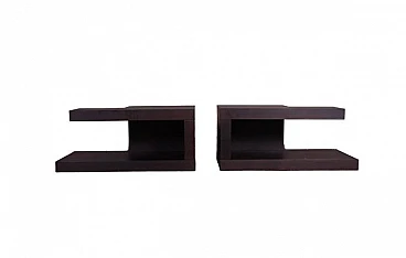 Pair of bedside tables in black lacquered oak, 1980s