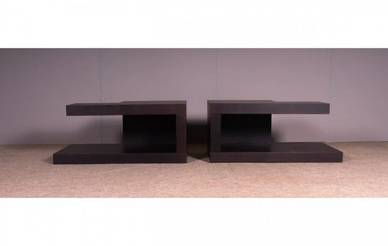 Pair of bedside tables in black lacquered oak, 1980s 2