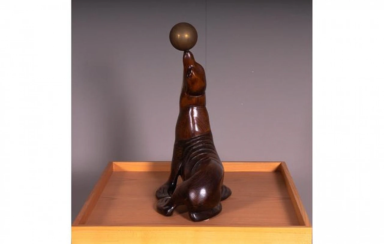 Leone marino, scultura in legno e bronzo, anni '70 5