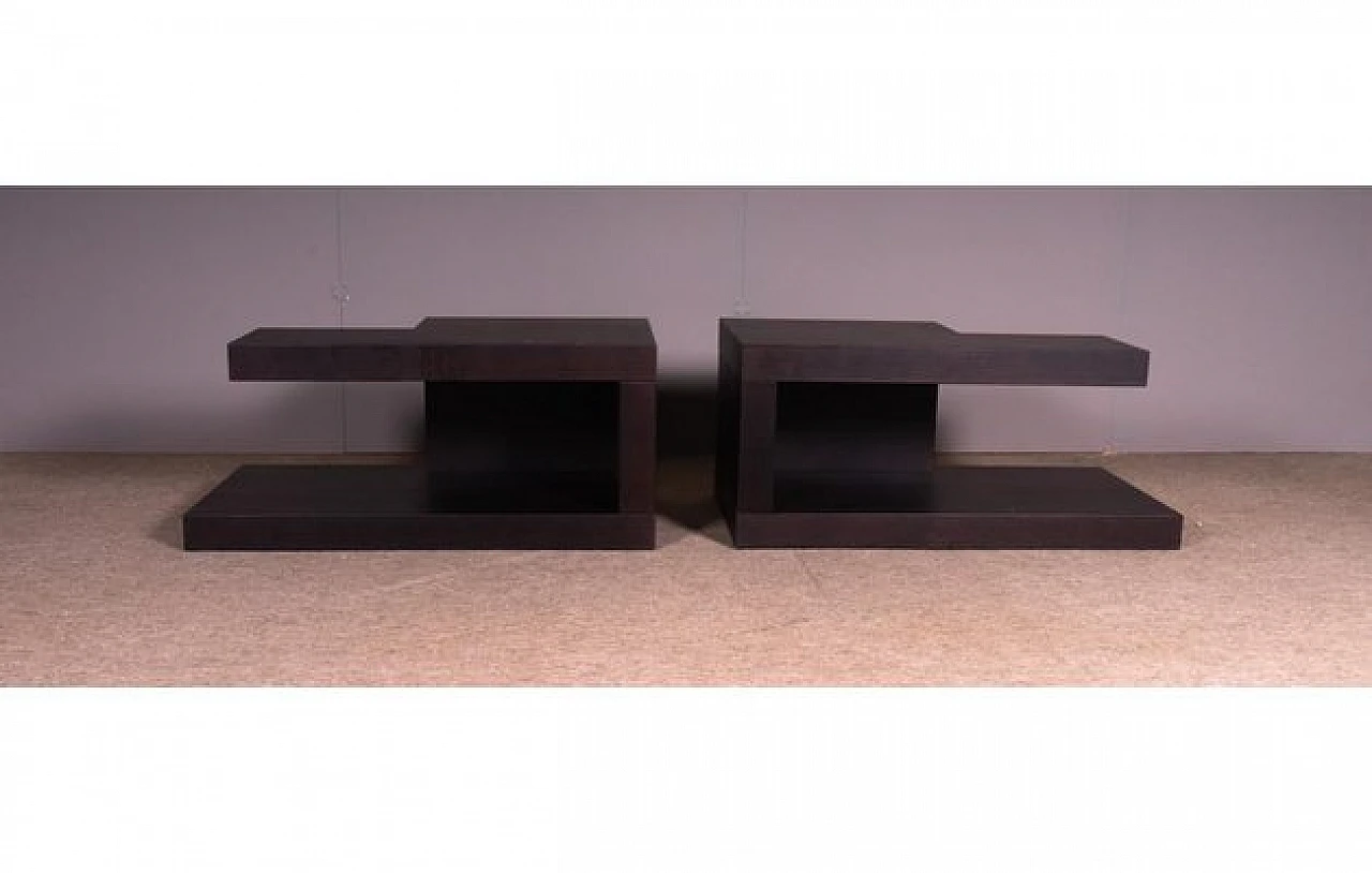 Pair of bedside tables in black lacquered oak, 1980s 3