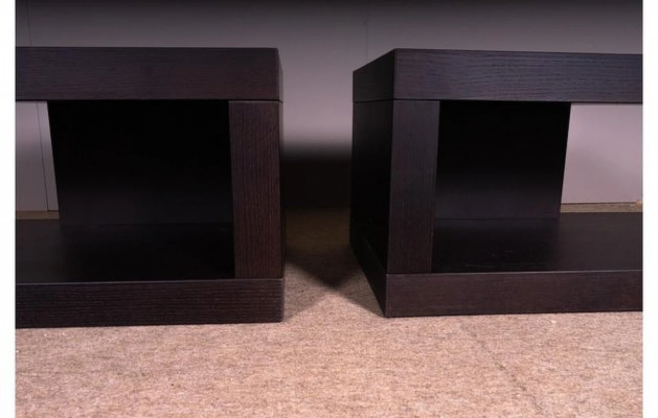 Pair of bedside tables in black lacquered oak, 1980s 4