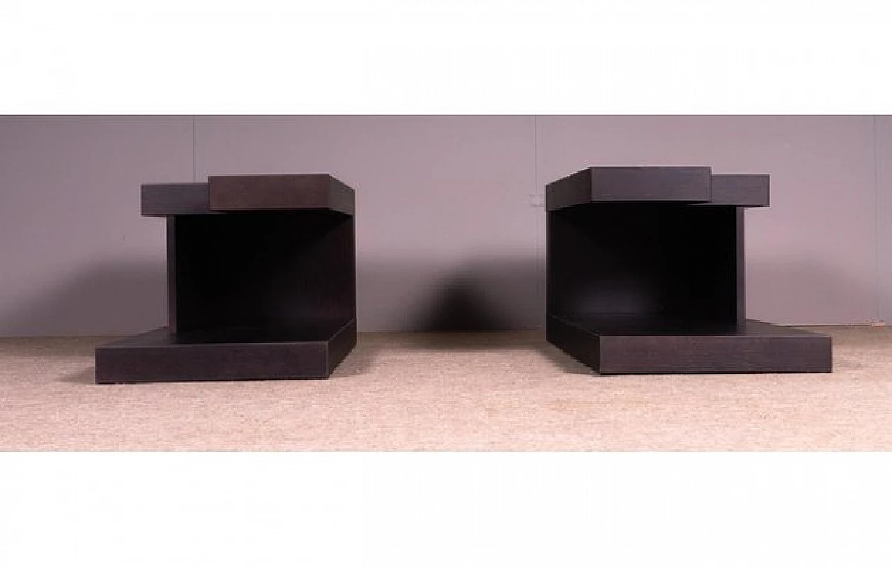 Pair of bedside tables in black lacquered oak, 1980s 5