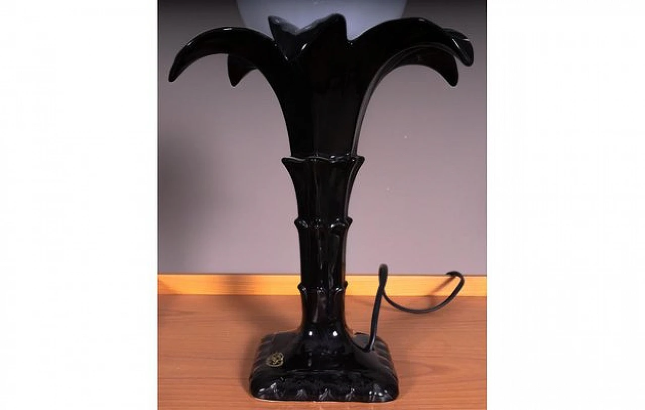 Black ceramic flower table lamp with sphere, 1980s 2