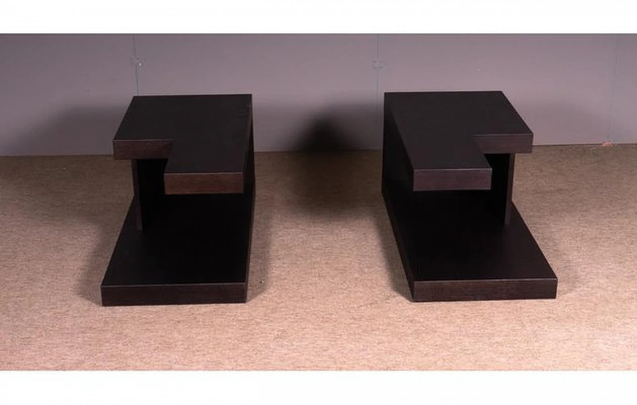 Pair of bedside tables in black lacquered oak, 1980s 6