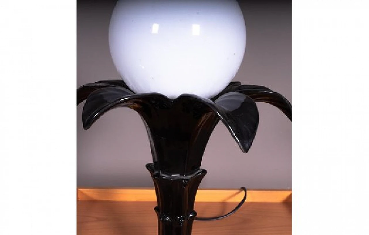 Black ceramic flower table lamp with sphere, 1980s 4