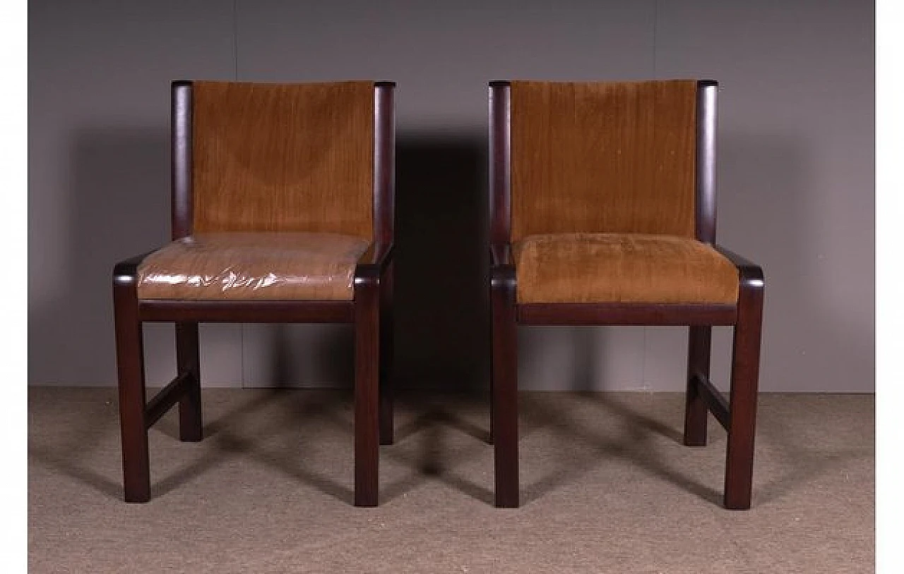 Pair of chairs in beech wood with velvet seat and backrest, 1990s 2