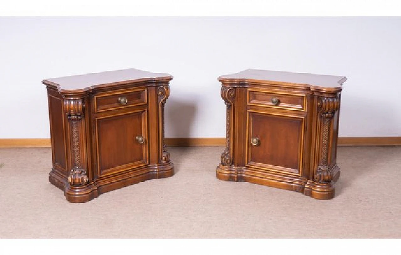 Pair of bedside tables in carved walnut by Roncoroni, 1970s 3