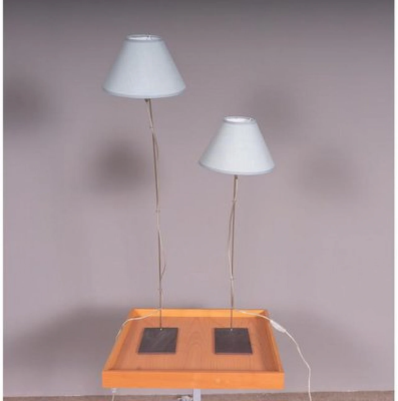 Pair of table lamps with black metal base, mid-20th century 2